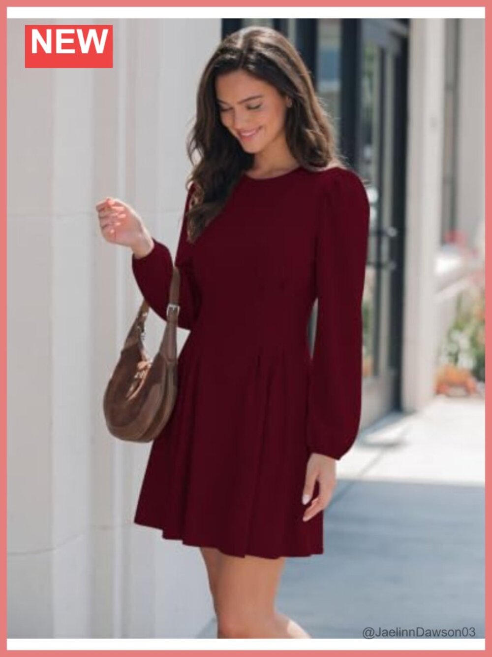 Women Puff Long Sleeve High Waist A-Line Mini Dress for Work Fall - Picture 5 of 6